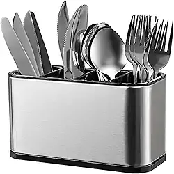 Escorredor de Talheres em Aço Inox 4 Divisórias Design Moderno Base Antiderrapante Escorredor para Cozinha com Sistema de Drenagem Organizador Premium de Utensílios