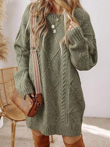 ZAFUL Women's Cable Knit Sweater Dress Long Sleeve Loose Crew Neck Pullover Tunic Mini Sweater Dress Fall Winter Outfits2