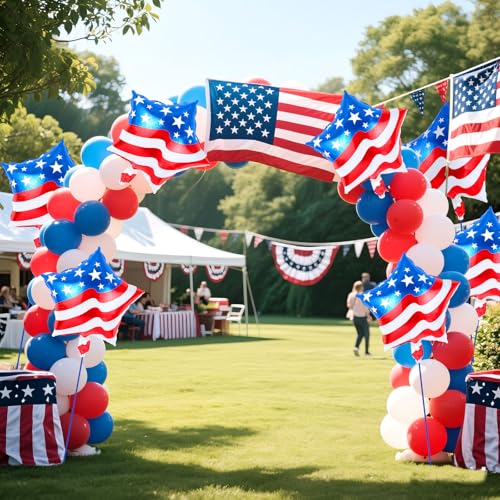 Image of 24 Pcs 4th of July Balloons,American Flag Balloon,Patriotic Party Decorations,18 inch Red White Blue Star Foil Balloon for Independence Day Memorial Day Party Supplies (American Flag Star)