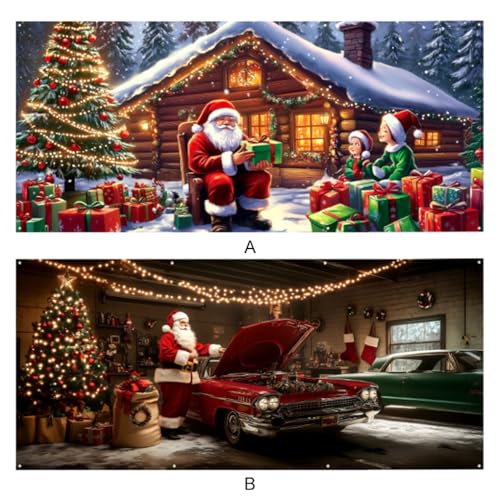 Décoration porte de garage colorée Noël grand format bâche extérieure S011