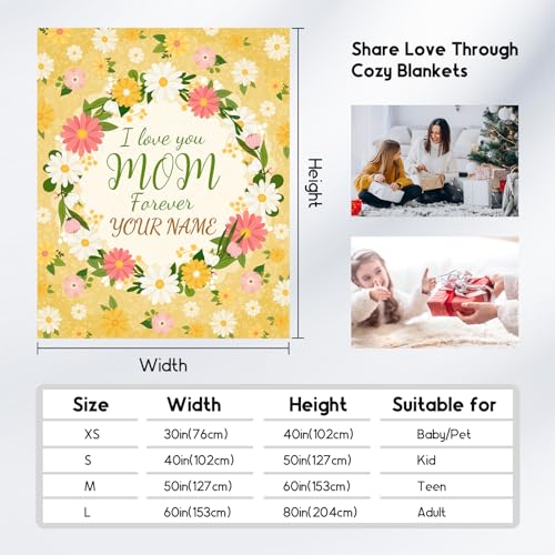 Personalized Gift of Blankets for Mather - Custom 40x50 Inch Fleece Throw to Mom Gifts - Yellow Soft Fuzzy Blanket for Festivals Holidays