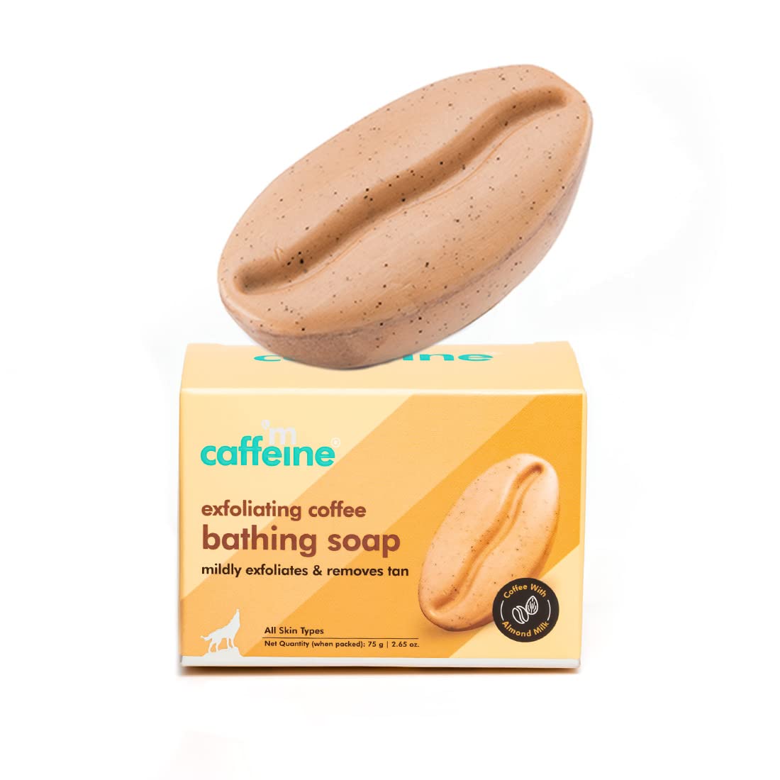mCaffeine Exfoliating Tan Removal Soap with Coffee,Almond Milk & Caramel|De Tan Bathing Soap for Polishing & Moisturizing the Skin|Bean Shaped Soap for bath with Fresh Coffee Aroma for Unisex