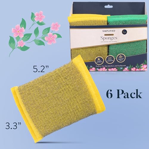 Image of Simplified 6-Pack Steel Scouring Sponges with Rust Resistant Stainless Steel Threading for Home and Kitchen Cleaning Supplies, Heavy Duty Cleaning Sponge for Kitchen & Bathroom, Navy /Yellow