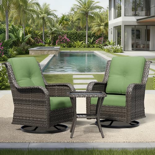 Image of Joyside 3 Piece Wicker Patio Furniture Set, Outdoor Swivel Rocker Patio Chairs with High Back, Deep Seating, Wide Armrest, Thickened Cushions, Outdoor Furniture for Deck, Porch Use