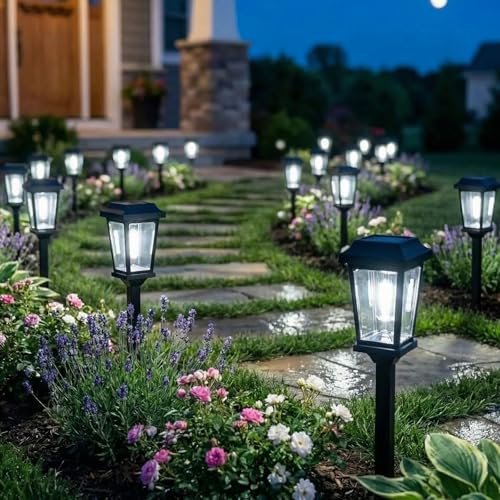 DOESLAG 10 Pack Solar Pathway Lights Outdoor, Auto On/Off LED Solar Garden Lights, Decorative Landscape Lighting for Path Yard Walkway Driveway