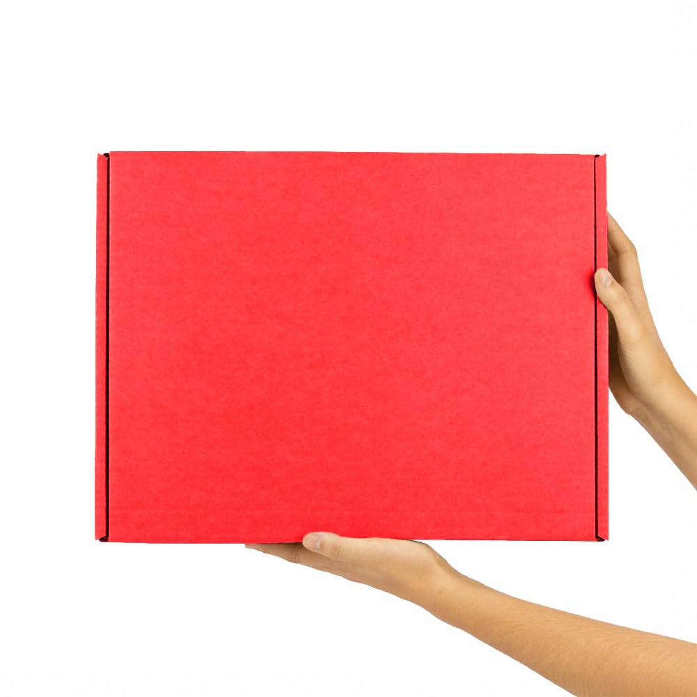 Pack 10 Cajas Cartón Kraft Automontables con Tapa Color Rojo – Resistentes para Envíos, Ecommerce y Mensajería con medidas 44x33x10 cm