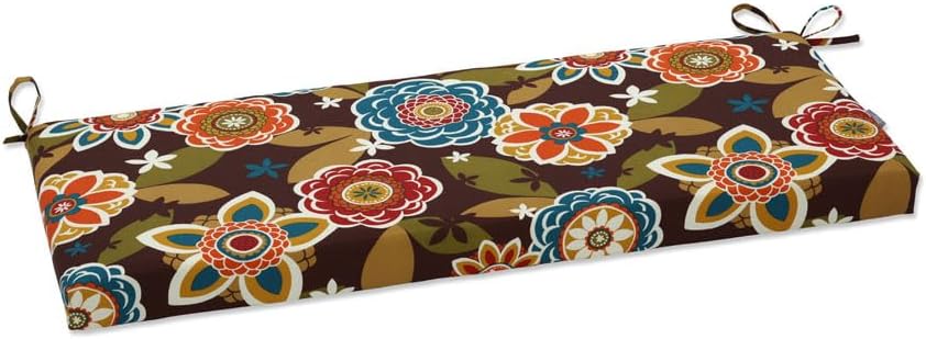 Pillow Perfect Floral Indoor/Outdoor Sofa Setee Bench Swing Cushion with Ties, Weather, and Fade Resistant, 18" x 45", Brown/Orange Annie, 1 Count