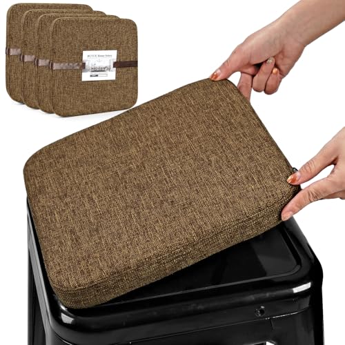 Image of BUYUE Friendly Woven Fabric Magnetic Bar Stool Cushions Set of 4, Enhanced Anti-Slip Breathable Small Chair Seat Pads for Cafe Bistro Stackable Metal Stools (Square, Brown, 4 Counts)