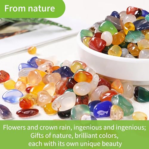 DHSWNNG 500g Edelsteine 7-9 mm, Bunter Achat Edelstein Mix Kleine Halbedelsteine Mischung Bunt Trommelsteine Bunte Steine Glückssteine für Edelsteinspiel Schatzsuche oder Wohnkultur