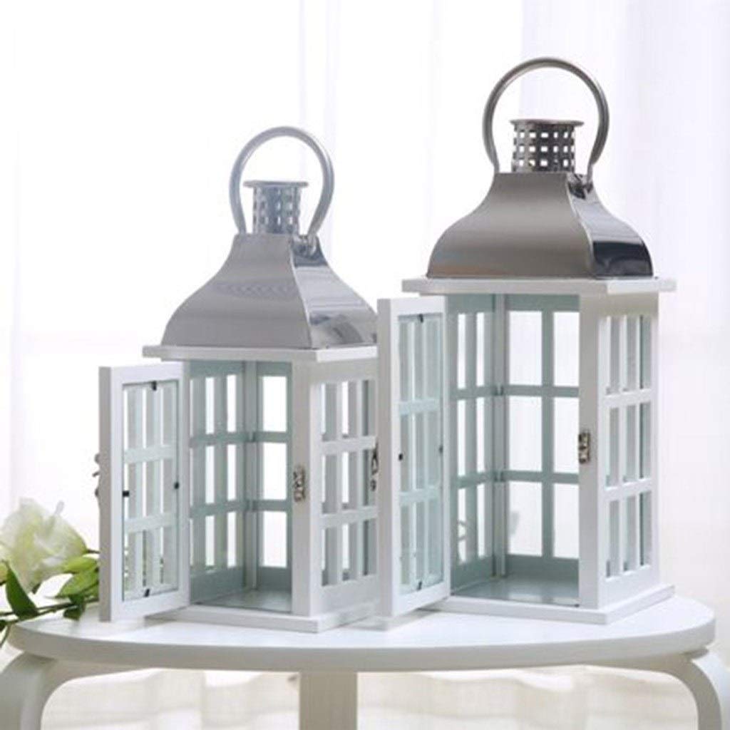 Candelero de Madera Alto para Velas de Pilar y sin Llama. Candelabro con Acabado Desgastado para Boda, Fiesta (Blanco 17,5 cm)