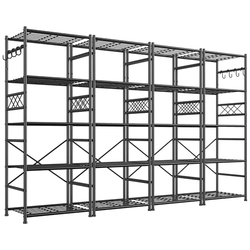 Image of DurayLoly 5-Tier Storage Shelves,Sturdy Metal Shelving Unit with Hooks,Wobble-Free Storage Rack with Leveling Feet,Slim Standing Shelf Organizer for Garage Kitchen Pantry,17.7 inchWx11.8 inchD x58.3 inchH,Black