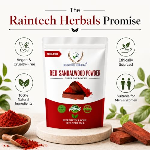 Image of Pure Red Sandalwood Powder for Face (200g) - Natural Lal Chandan /Rakta Chandanam Face Pack for Glowing Skin, Sun Tan Removal & Acne Spot Care - Unisex Skincare
