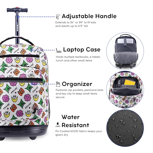 Image of J World Sundance Laptop Rolling Backpack for Girls Boys. Roller Bookbag with Wheels, 20 Inch, Proud