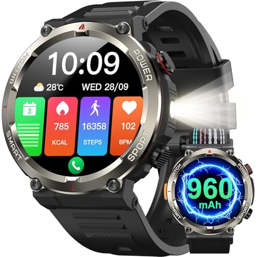 IOWODO Montre Connectée Homme, Appels Bluetooth, Whatsapp, 1,45 HD Ecran Tactile, Analyse...