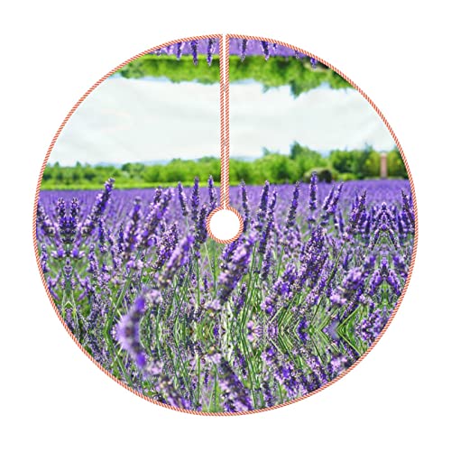 Purple Floral Imitation Linen Christmas Tree Skirt Covered Christmas Tree Skirt Size 30/36/48 Inch Diameter #TOP9