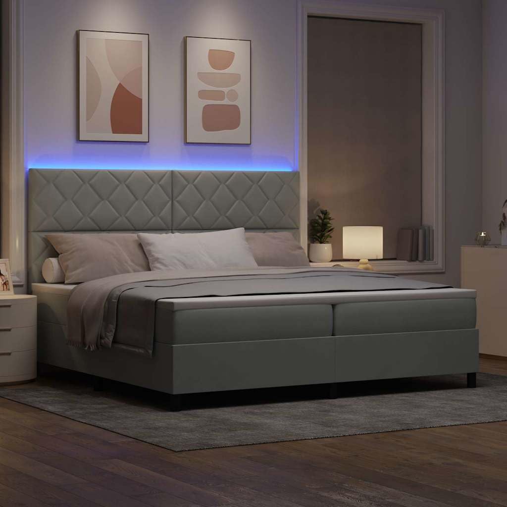 vidaXL Lit à Ressort LED avec Matelas Gris Clair 200 x 200 cm Tissu, Cadre de lit réglable, Design Moderne, durabilité, Sommeil Confortable, éclairage LED, Soutien de Matelas Ergonomique