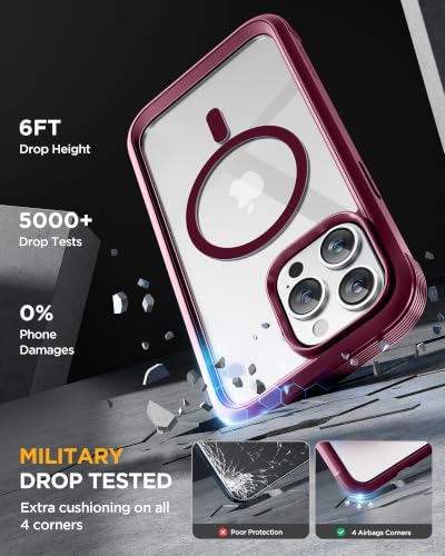 Image of Miracase for iPhone 15 Pro Max Case with 360 Magnetic Ring Stand [Compatible with Magsafe] Full-Body Drop Proof Bumper Phone Case with Built-in 9H Tempered Glass Screen Protector,Wine Red