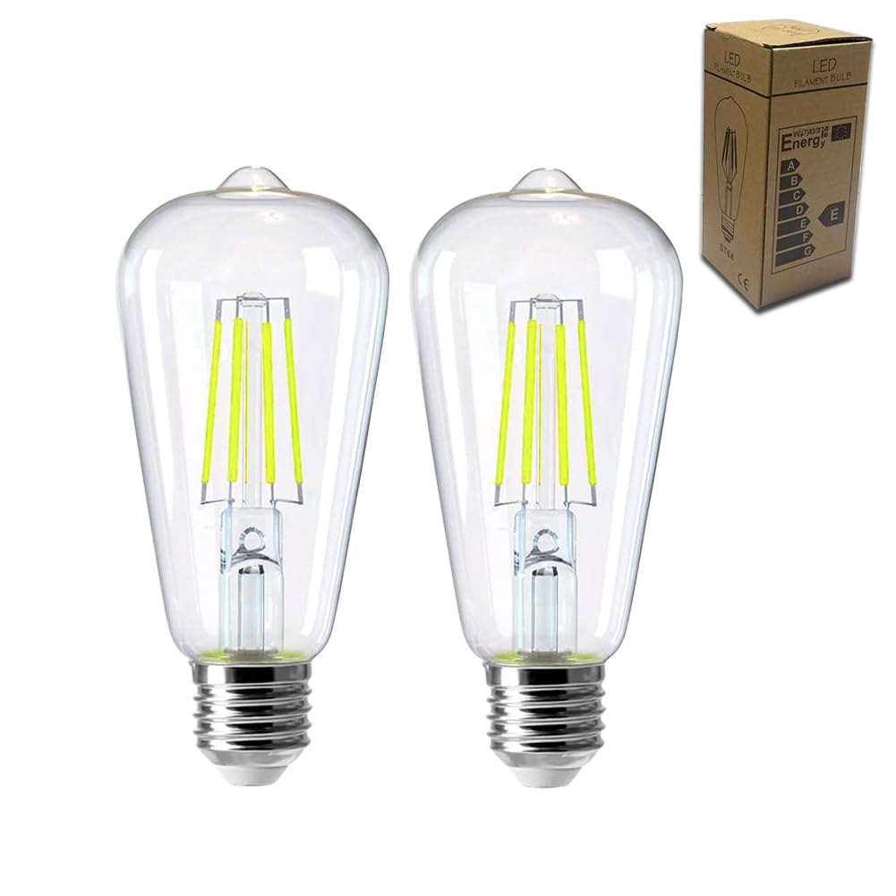 E27 Vintage Edison LED Light Bulbs, 4W Energy Saving ST64 LED Filament Light Bulbs Clear Glass 6000k Cool White E27 Squirrel Cage Retro Edison Screw Bulbs, 40W Equivalent, Non Dimmable, 2Pack