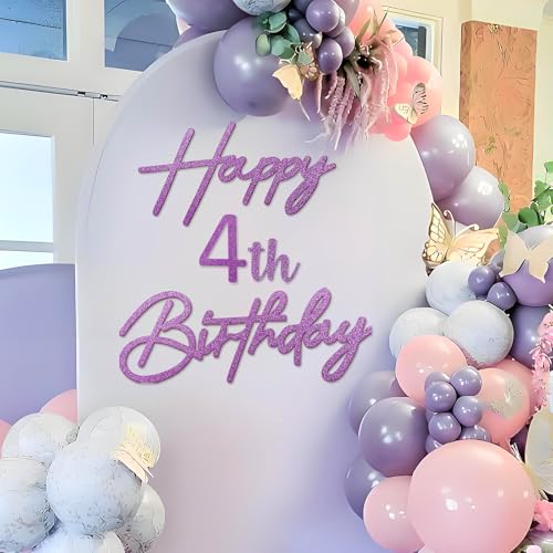 Image of Happy Birthday with 0-9 Numbers Sign for Backdrop - Glitter Felt Custom Age Happy Birthday Decal for Balloon Arch Birthday Decorations Baby Shower - Purple
