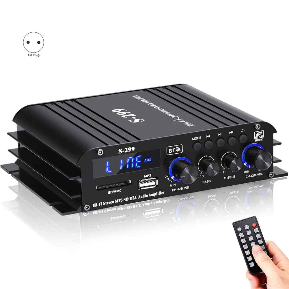S-299 Mini Amplificateur de Puissance Audio StéRéO 4.1 BT Portable pour Voiture et Maison Double Usage 4 X 40 W Amplificateur Audio à Distance Prise UE
