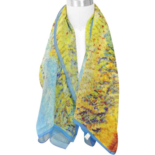 Wrapables 100% Mulberry Silk Square Scarf, Van Gogh's Peach Tree in Bloom2