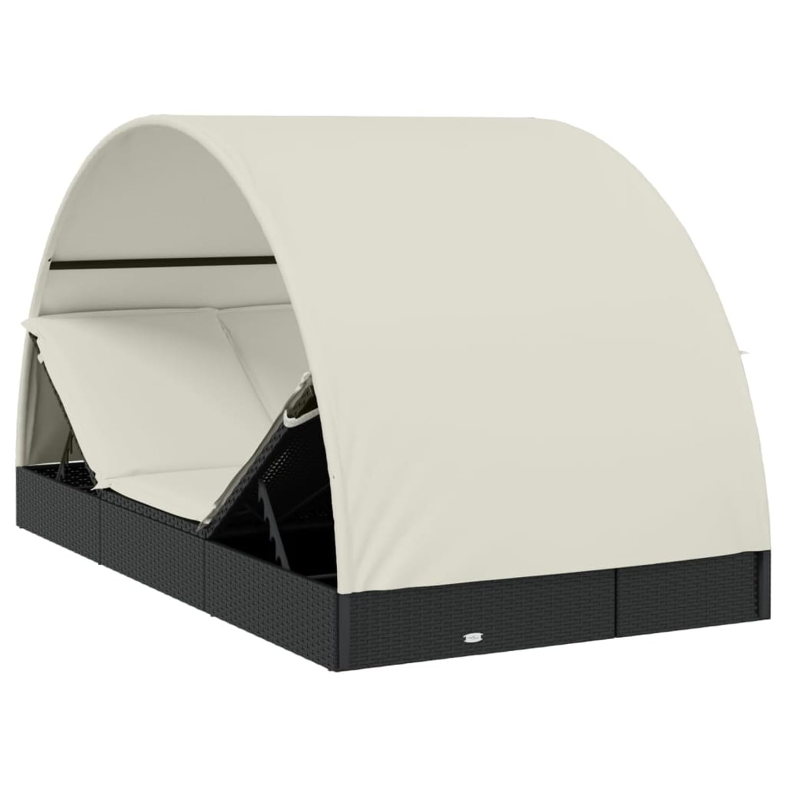 Homgoday Lit double toit rond noir 211 x 112 x 140 cm en polyrotin, chaises longues, canapé-lit, chaises de jardin, lit de piscine, lit de jardin