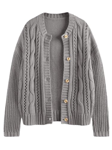 Image of LILLUSORY Women Cable Knit Cardigan Sweaters Cotton Button Up Chunky Outfit | Crochet, Open Front, Cozy Knit, Oversized, Trendy Fall Outfits, Winter Clothes, 2026 Outerwear