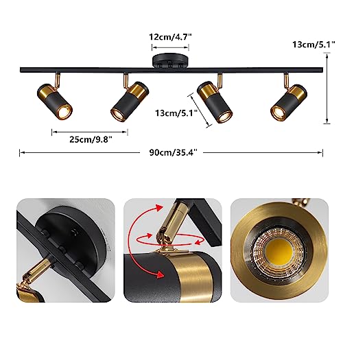 Image of Black 4 Light Track Lighting, Flush Mount Ceiling Spotlight | 4 adjustable heads direct focused light;GU10 LED Track Light, 35.4-inch flush mount for kitchen islands, living rooms