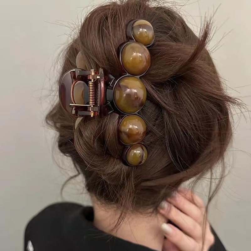 Pinzas de Pelo con Perlas Grandes Marrón miniatura 6