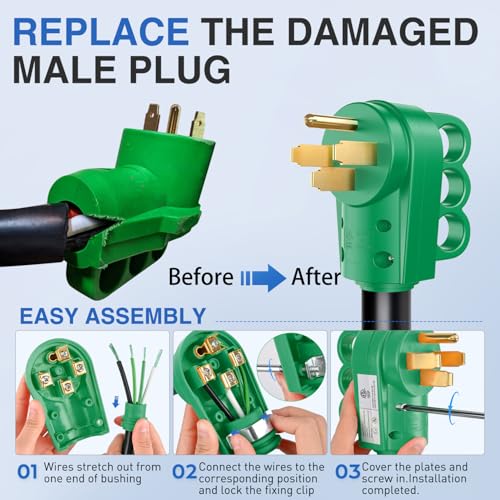 Image of Nilight 50 Amp RV Male and Female Plug Set | Heavy Duty 14-50P 14-50R Receptable 125V /250V Volt ETL Listed for Electrical Camper Caravan Motorhome Van Trailer