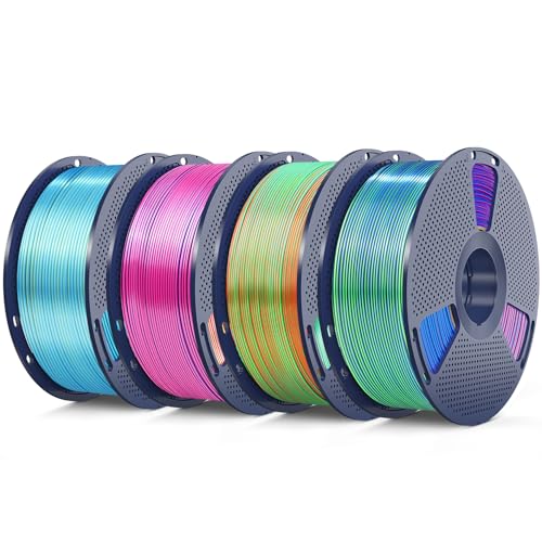 SUNLU 4KG Triple Color Silk Filament, Silk PLA 3D Printer Filament 1.75mm, Dimensional Accuracy +/- 0.02mm, 1KG Spool(2.2 lbs), 4 Pack, PLA Silk Triple Color