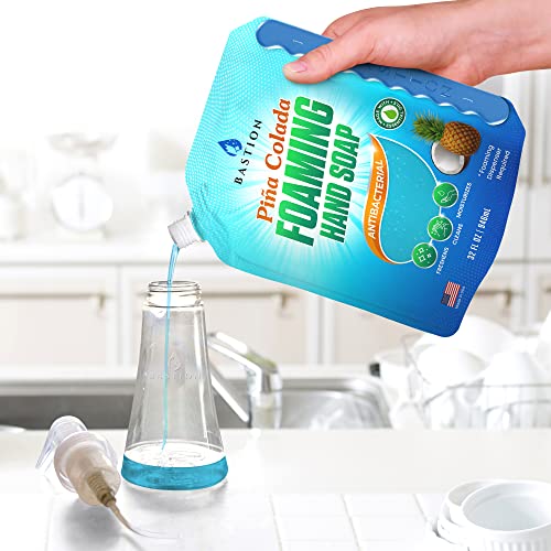 Bastion Foaming Hand Soap Refills: 32oz Pouch Pina Colada Scented Antibacterial Instant-Foam Bulk Hand Wash - Image 7