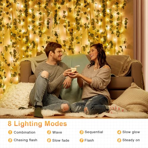 Qoosea Solar String Lights 12M 100LED 8 Modes Garland Fairy Lights Artificial Ivy Leaves String Light Waterproof Decoration for Garden Yard Balcony Party Christmas Decor - Image 3