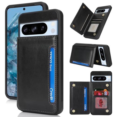 iCoverCase Compatible with Google Pixel 8 Pro Case with Card Holder Wallet Phone Case for Women Men [RFID Blocking] PU Leather Protective Wallet Case for Pixel 8 Pro (Black)