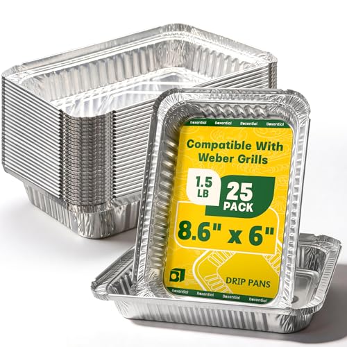 Boxential 25 Pack 8.6 x 6 Grill Drip Pans Compatible with Weber Q Spirit & Genesis Series Aluminum Grease Tray Liners for Weber Grill Drip Tray Grease Catcher Replacement Disposable Foil Pans