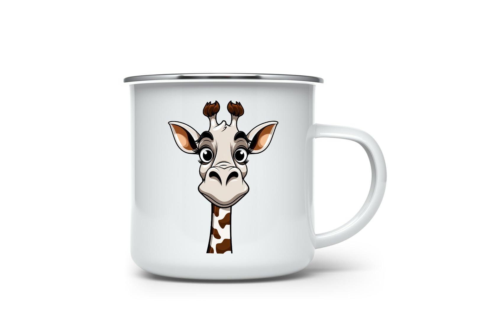 MAXIKIWI - Durable Enamel Coffee or Tea Camping Mug for Indoor Outdoor Use - Funny Giraffe - 350ml