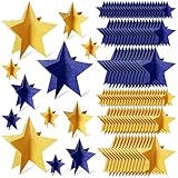 Sinload 45 Pcs 3D Glitter Star Decorations Back to School Work Stars Centerpiece 3 Sizes Standing Hanging Decor for School Centerpiece Starry Movie Night Themed Party Decor(Movie Night,Blue, Gold)