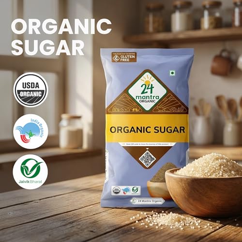 Image of 24 Mantra Organic Brown Sugar 1 Kg | Organically Processed from Freshly Squeezed Sugarcane, 100% Organic & 0% Chemicals | Certified Organic & Naturally Gluten Free