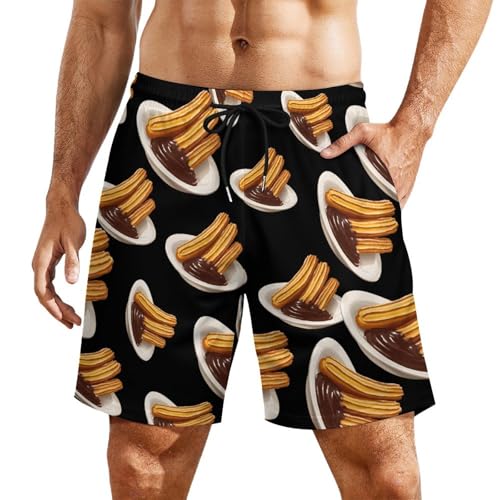 Pantalones cortos de playa para hombre con estampado de churros y cordón