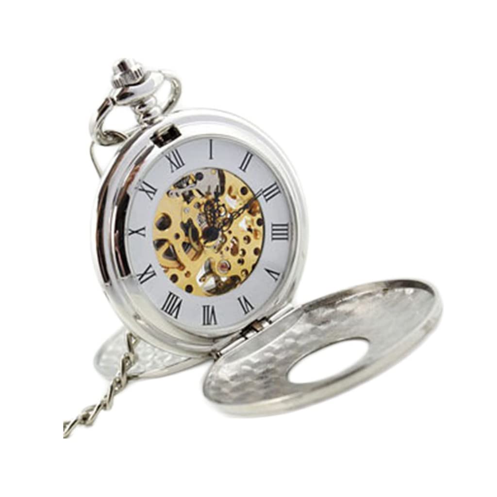 Reloj de bolsillo antiguo con mecanismo de cuarzo y cadena clásica romana para hombre
