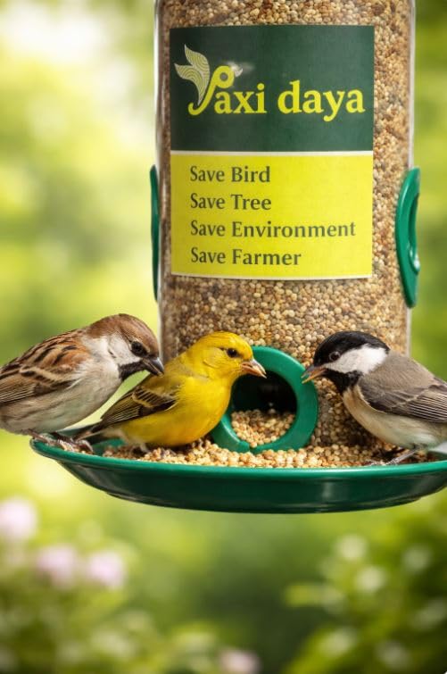 Image of Bird Feeder for Balcony & Garden - Pack of 4 | Hanging Seed Container with Tray & Perch | Outdoor Sparrow Feeder for Home & Garden