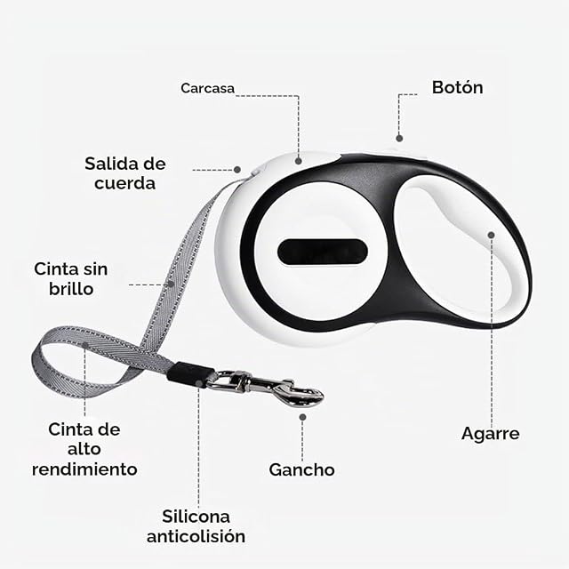 Foto 5 de 8 de Correa retráctil para perro, 16 pies, 360°, sin enredos, con luz LED