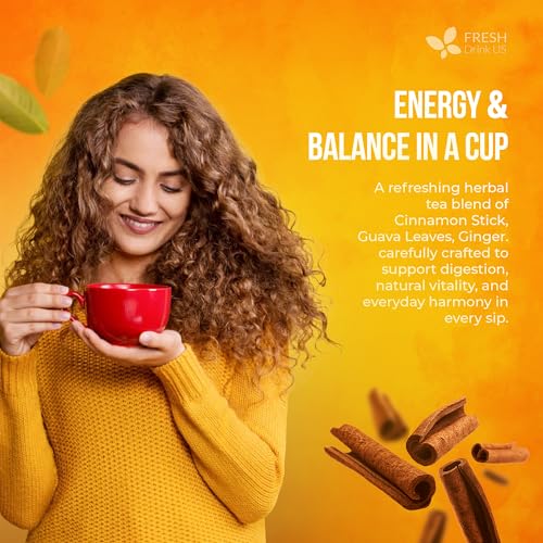 Image of FreshDrinkUS, Premium Guava Vitality Tea | 75 Tea Bags | Guava Leaves, Cinnamon Stick & Ginger Herbal Tea - Caffeine Free Botanical Infusion - Warm & Aromatic Daily Tea - 100% Natural Ingredients