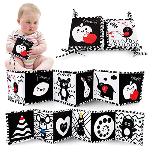 Image of teytoy Black and White High Contrast Baby Book Infant Tummy Time Newborn Toys 0 3 Months Brain Development Stroller Crinkle Folding Baby Soft Books Crib & Carseat Toys for Infants 0-6 Months