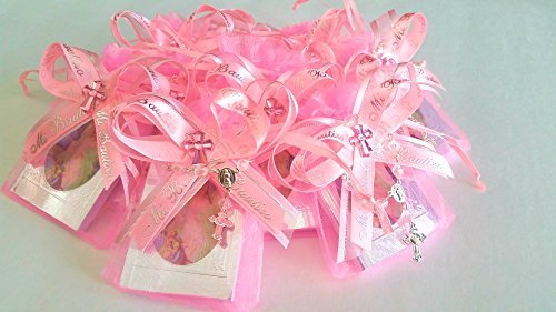 DreemsGate Pink for Girl. Baptism Favors 12pc / Prayer Books. -Spanish- (12) Organza Favor Bags. (12) Mini Rosaries. Libro En Miniatura De Oraciones para Bautizo, para nina. Party Pack