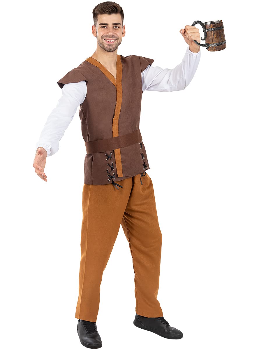 Funidelia | Disfraz de tabernero medieval para hombre Edad Media, Campesino - Disfraz para adultos y divertidos accesorios para Fiestas, Carnaval y Halloween - Talla XL - Marrón