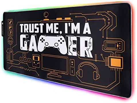 Speed RGB Gaming Mouse Pad, Soft Glowing 14 LED Modes, Gaming Desk Keyboard Pad, Mouse Mat, Non-Slip Rubber Base - 78x30 cm - I am a Gamer Quote