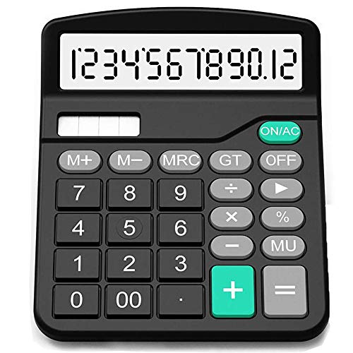Calculator, Standard Function Electronics Calculator, 12 Digit Large LCD Display,Solar Battery Desktop Calculator Office Calculator,Black