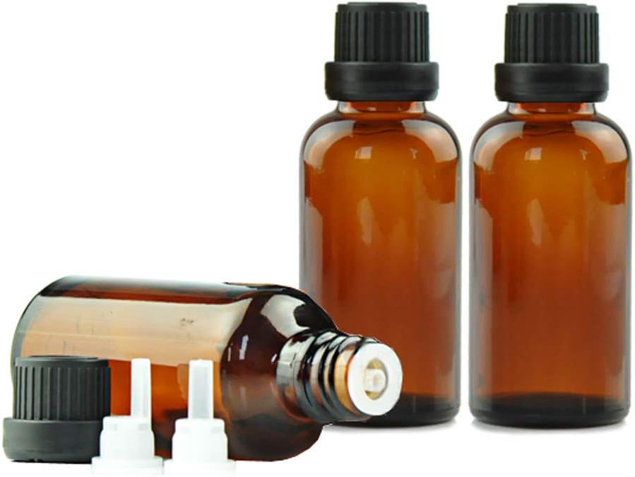 Amazon.co.jp アンバーガラスボトル オリフィスリデューサーとブラックキャップ付き エッセンシャルオイルボトル 空のコスメティック
