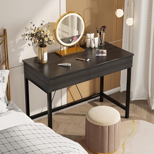 CAIYUN-40Inch-Desk-with-2-Wooden-DrawersHome-Office-Desks-with-Storage-Simple-Modern-Kids-Desk-Vanity-Desk-for-Bedroom-Work-Study-Writing-Desk-Table-for-Small-Spaces-Black-Wooden CAIYUN 40Inch Desk with 2 Wooden DrawersHome Office Desks with Storage Simple Modern Kids Desk Vanity Desk for Bedroom Work Study Writing Desk Table for Small Spaces Black Wooden